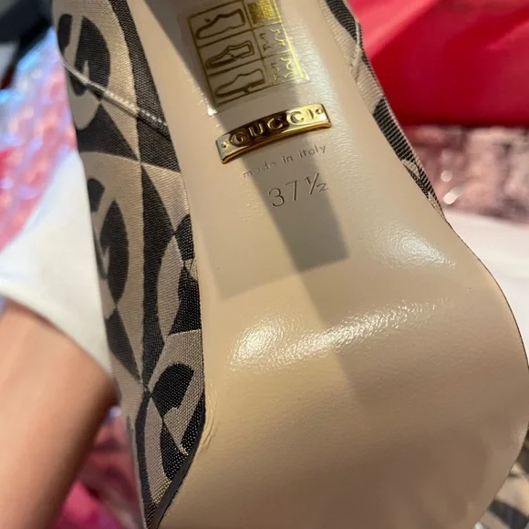 GUCCI Fabric G Rhombus Print Platform Boots Size EU37.5/ US7.5 Beige Cocoa - Picture 16 of 16
